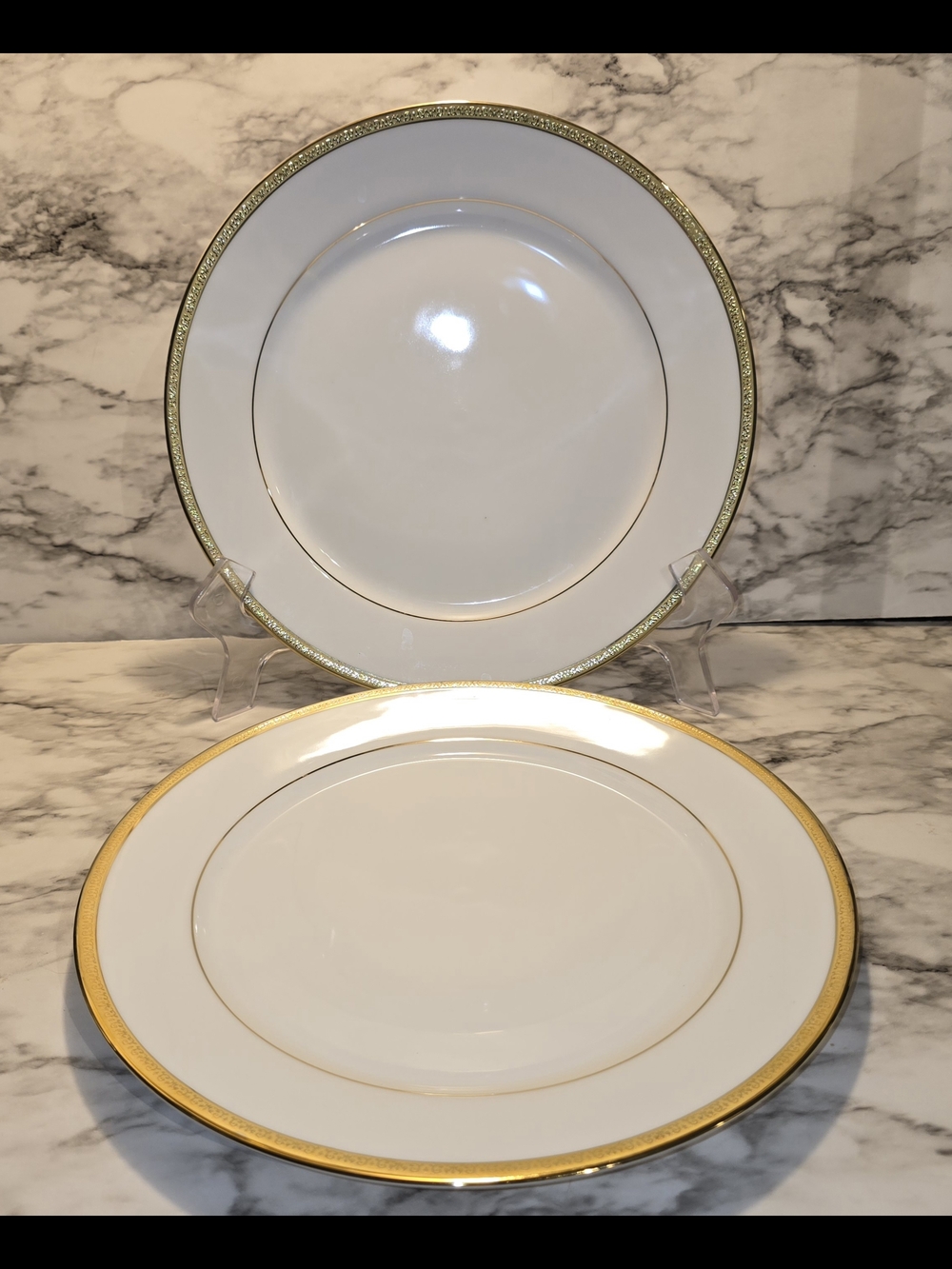 2 Dinner Plates Charter Club GRAND BUFFET GOLD Scrolled Outer Band 11 3/8"